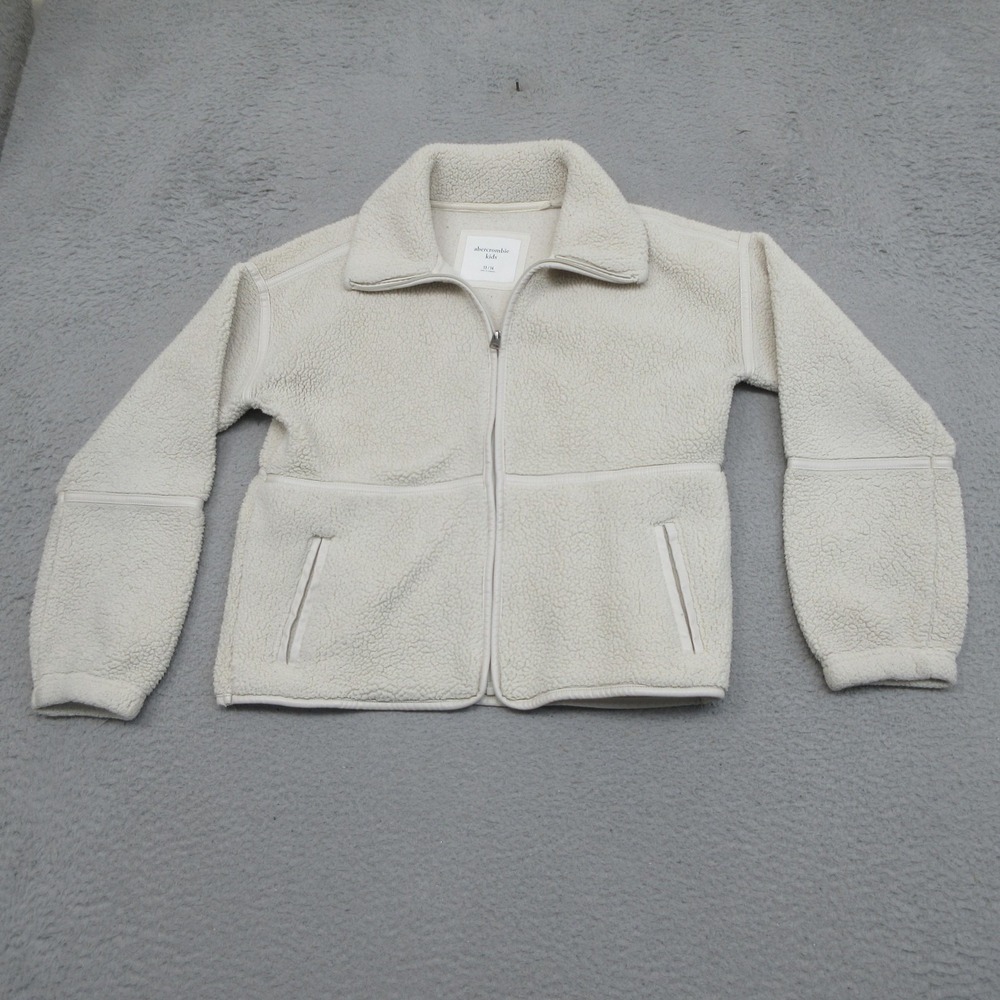 Abercrombie Kids Sherpa Fleece Jacket Youth 13/14 White Faux Fur Full Zip Winter